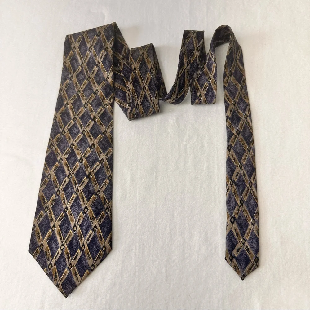 Fierte S.r.l Men's Vintage Tie Grey Multicolor Geometric Silk Handmade Necktie - Picture 5 of 9